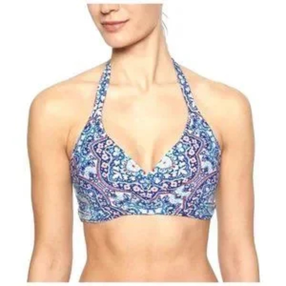 Athleta Monaco Wrap Bikini Top Bra Cup Multicolor Print Women's Size 34D/DD